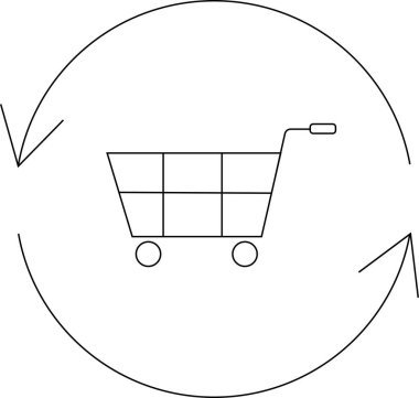 Dönüşü veya perakende veya e-ticaret süreçlerini sembolize eden dairesel oklarla çevrili bir alışveriş arabası simgesi.