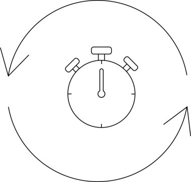 Dairesel oklarla çevrili bir kronometre simgesi. Zaman yönetimini, verimliliği ve zamanın döngüsel doğasını sembolize ediyor..
