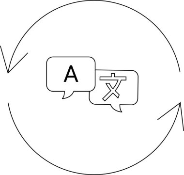 Dil dönüşümünü tasvir eden çeviri simgesi, küresel iletişimi, çok dilli hizmetleri ve dijital içerik ve uygulamalarda kültürler arası anlayışı resmetmek için idealdir.