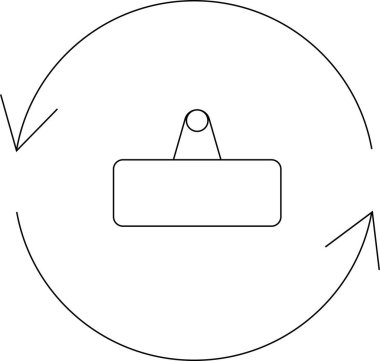 Dikdörtgen bir nesnenin basit bir çizimi bir döngü ile askıya alınmış, oklarla gösterilen dairesel bir yol içinde dönüyor.