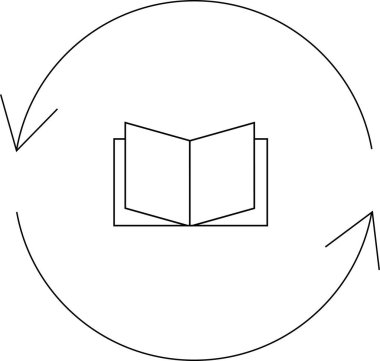 Daire şeklinde bir okla çevrili bir kitap ikonu, sürekli öğrenmeyi, bilgi edinmeyi ve eğitimin döngüsel doğasını sembolize ediyor..