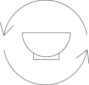 Oklarla çevrili bir kâse çizimi. Dönüşü veya yönü sembolize ediyor. Temiz beyaz bir arkaplan üzerine kurulmuş. Çok yönlü kullanım için minimalist tasarım.