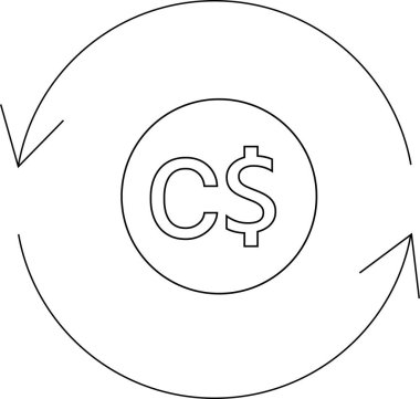 Dairesel oklarla çevrili bir çemberin içindeki Kanada dolar para birimi sembolünün basit bir çizimi.