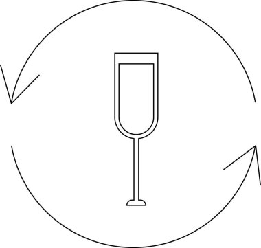 Daire şeklinde okları olan şampanya bardağı ikonu, geri dönüşümü simgeliyor veya içecekler ve cam eşyalar için dairesel ekonomi yaklaşımı..