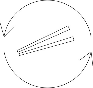 Bir minimalist çizgi, oklarla çevrili bir çemberin içinde yemek çubukları çizer, yemek pişirme döngüsünü sembolize eder, yiyecekle ilgili tasarımlar için idealdir..