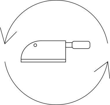 Çemberin içinde dönen okları, yemek hazırlama veya aşçılık süreçlerini sembolize eden bir satır simgesi.
