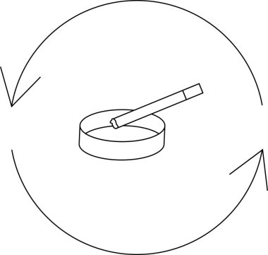 Kül tablasında sigara içilmeyen bir sembolün basit siyah beyaz çizimi..