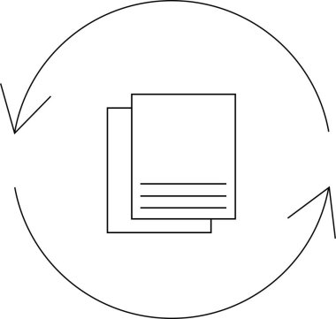 Belge değişimi, veri transferi veya dosya paylaşımını gösteren basit bir satır sanat simgesi, süreci gösteren dairesel bir ok ile.