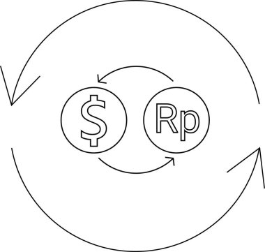 Bir dolar işareti ve dairesel oklu Endonezya Rupiah sembollü döviz simgesinin basit bir çizgisi..