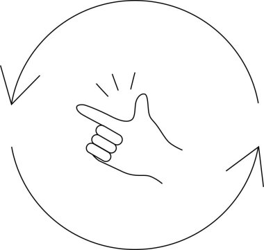 Bu resim, basit ve zahmetsiz bir kolaylık kavramını temsil ediyor. Parmaklarını şıklatan bir el, dairesel bir okla çevrili, pürüzsüz ve kolay bir süreci sembolize ediyor..