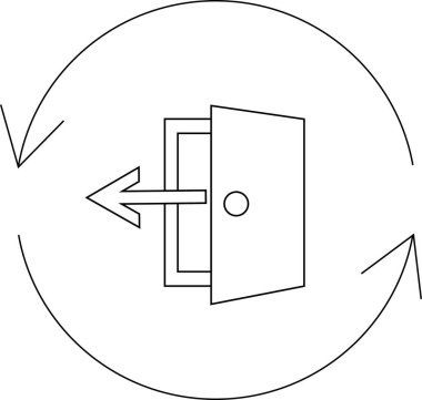 Acil çıkış simgesi, ok sola dönük ve kapının etrafında daireler çizerek kaçış yönünü gösteriyor..