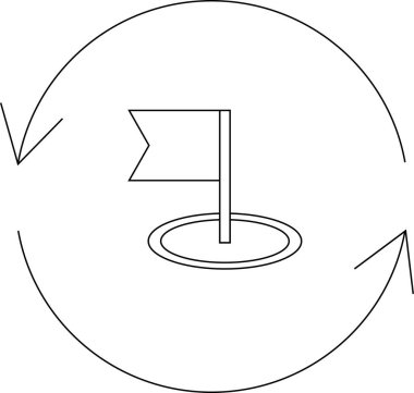 Hedef ve okları işaretleyen bir bayrak ve sürekli süreci gösteren hedef başarı döngüsünü simgeleyen simge.