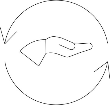 Okları, değişimi, desteği ya da dairesel süreci sembolize eden, çemberin içindeki bir elin basit bir çizgisi..