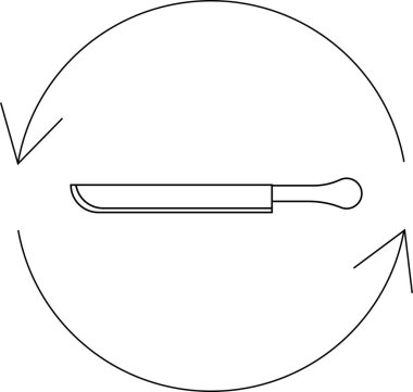 Bıçağı keskinleştiren basit bir çizim, dönen oklarla çevrili bir bıçak, keskinleştirme hareketini gösteriyor..