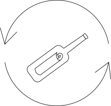 Şişedeki bir mesajın basit bir sanat simgesi, geri dönüşüm okları, çevresel farkındalığı sembolize ediyor ve yeniden kullanılıyor..