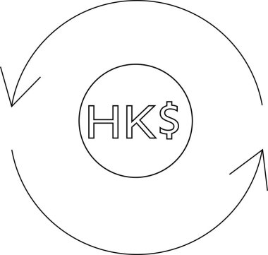 Hong Kong Dolar para birimi sembolünün oklarla çevrilmiş bir çemberin içinde tasviri değiş tokuşu ya da dönüşümü gösteriyor..