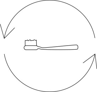 Dairesel bir okun içindeki diş fırçasının basit bir çizimi, ideal diş hijyeninin düzenli olarak değiştirilmesi ihtiyacını gösterir..