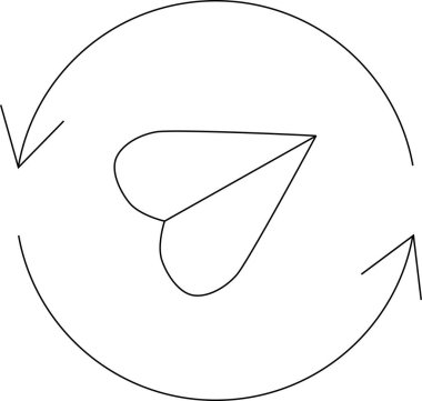 Bir kalp şekli, aşkın, değişimin, duyguların ve ilişkilerin döngüsel doğasını sembolize eden oklarla çevrilidir. Basit ama güçlü bir görsel gösterim..