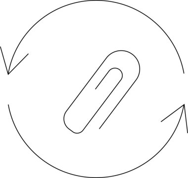 Dairesel dönüş okuyla çevrili basit bir ataç simgesi, eklenti, dosya yönetimi ve döngüsel süreçleri sembolize eder.