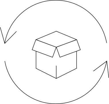 Dairesel oklarla çevrili, geri dönüşümü, yeniden kullanımı ve dairesel ekonomiyi sembolize eden açık bir kutu. Sürdürülebilir uygulamaları ve çevresel sorumlulukları göstermek için ideal.