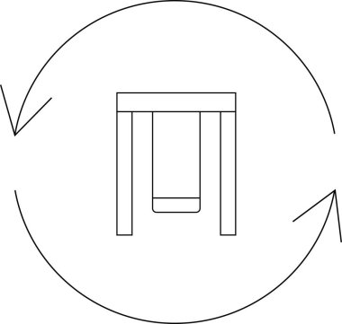 Dönen oklarla çevrili basit bir salıncak çizimi, oyunu, hareketi ve çocukluk eğlencesinin döngüsel doğasını sembolize eder..