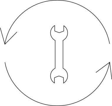 İngiliz anahtarı, basit bir grafikte bakım, onarım ve sürekli gelişmeyi sembolize eden dairesel oklarla çevrilidir..