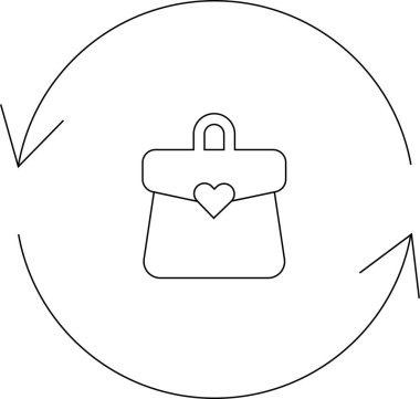 Oklarla çevrili, sürdürülebilir moda, geri dönüşüm ve çevre dostu uygulamaları sembolize eden, kalbi olan basit bir sanat simgesi..