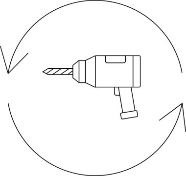 Matkap döndürme simgesi, inşaat aracı, tamir ekipmanı sembolü, sondaj makinesi, güç aracı, dönüş yönü, onarım, inşaat, ekipman, sembol, vektör ilüstrasyonu