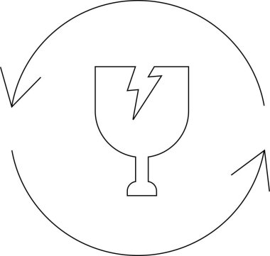 Çemberin içinde kırık bir cam ve oklarla geri dönüşümü temsil eden bir geri dönüşüm sembolü.