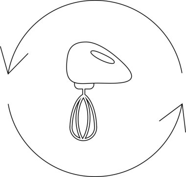 Dairesel bir döngü sembolü içinde el mikserinin basit bir çizimi yemek ve pişirmede nasıl kullanıldığını gösteriyor..