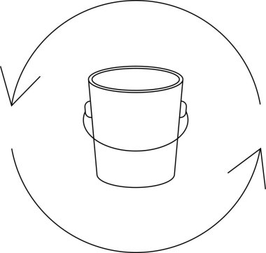 Atık yönetimi ve çevre bilincini temsil eden, geri dönüşüm sembolüyle çevrili bir kovanın basit bir çizgisi..