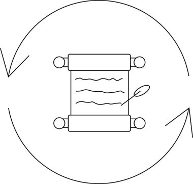 Kalem simgesine sahip bir parşömen dairesel bir ok tasarımıyla çevrilidir, bu da belgeleri yazma, düzenleme veya gözden geçirme sürecini önerir..