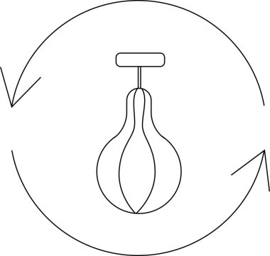 Bir hız torbasının çizgi resim simgesi, sıklıkla boks eğitiminde kullanılır, hareket ve hız gösteren dönen oklarla çevrilidir..