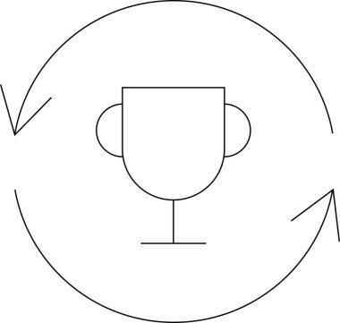 Oklarla çevrili bir kupanın minimalist çizgisi. Devam eden ilerlemeyi, başarıyı ve başarının döngüsel doğasını temsil ediyor..