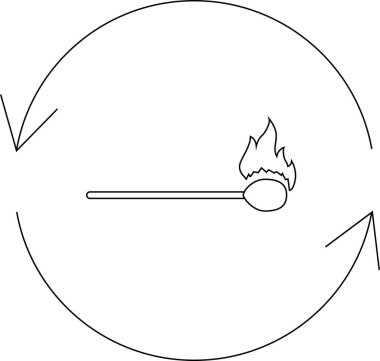 Dairesel bir ok içinde yanan kibrit çöpü döngüleri, yenilenebilir enerjiyi, dönüşümü ve yaratılış ve yıkım arasındaki hassas dengeyi sembolize eder..