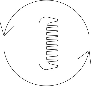 Dönen okları olan, saç bakımını, şekillendirmeyi veya bakım hizmetlerini temsil eden basit bir tarağın resim simgesi.