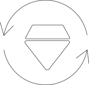 Dönen oklarla çevrili, dönüşüm, yenilenme ve sürekli gelişim gibi kavramları temsil eden elmas şekilli basit bir çizgi sanat ikonu..