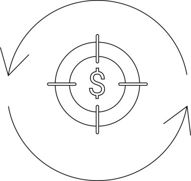 Merkezinde bir dolar işareti olan, etrafı oklarla çevrili, finansal hedefleri ve yatırım iadelerini temsil eden bir hedef.