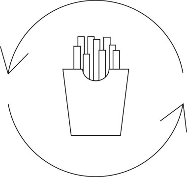 Etrafında oklar olan bir kutunun içindeki patates kızartmalarının basit bir çizgisi..
