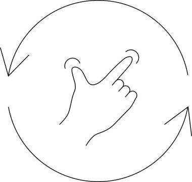 Dairesel bir harekette iki parmağıyla dönen bir elin canlandırması, döndürmeyi veya ayarlamayı gösterir.