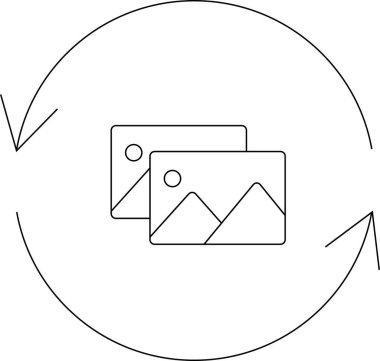 Bu simge görüntü dönüşümünü, dönüşümünü ve biçim değişikliğini temsil eder. Resimleri değiştirme veya dönüştürme sürecini sembolize eden dairesel bir ok ile iki görüntüye sahiptir..