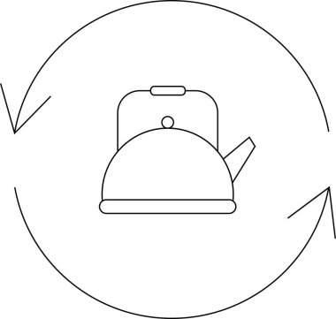 Çemberin içinde sıcak su döngüsünü ya da işlemini temsil eden oklarla bir çaydanlığın basit bir çizgisi..