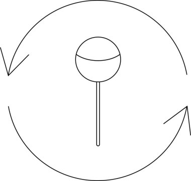 Bir lolipopun basit siyah beyaz çizimi etrafında dairesel bir dönüş gösteren oklar..