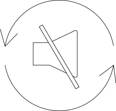 Üzerinde hoparlör olan dilsiz bir simge, dairesel oklarla çevrili, sürekli döngü ya da sessizliğin tekrarlanmasını öneriyor..