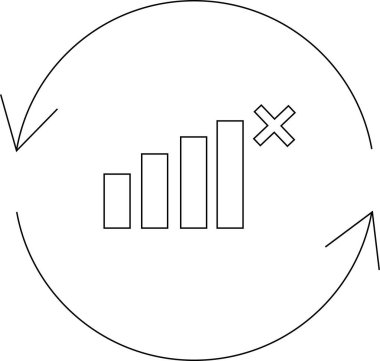 Bağlantı sorunu veya ağ sorununu gösteren, yenilenmiş sembollü bir sinyal simgesi yok. Basit siyah beyaz illüstrasyon.