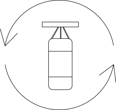 Boks antrenmanlarını ve fitness egzersizlerini temsil eden, oklu bir kum torbasının basit bir çizgisi..