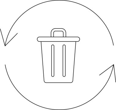 Dairesel okları olan geri dönüşüm kutusu simgesi, basit ve temiz bir tasarımda yeniden kullanımı ve çevre sorumluluğunu sembolize ediyor.