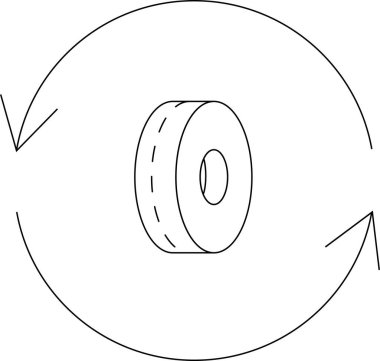 Eğitici ya da öğretici materyaller için uygun rotasyonu gösteren oklu silindirik bir nesnenin basit bir çizgi çizimi.