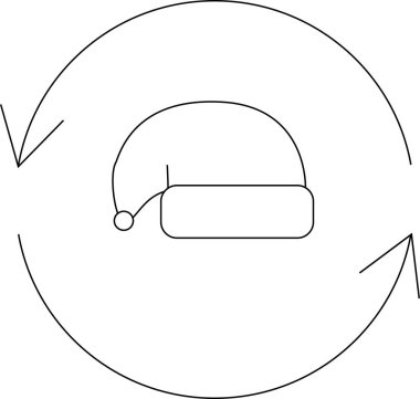 Noel Baba şapkasının dönüşünü gösteren basit bir çizgi sanat ikonu, bayram sezonunu ve şenlik neşesini sembolize ediyor. Noel temalı tasarımlar için mükemmel.