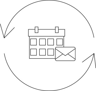 Dairesel oklarla çevrili bir takvim ve e- posta simgesi, zamanlamayı, hatırlatıcıları ve minimalist bir dizaynda yinelenen olayları simgeler.